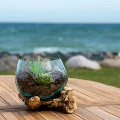 Arizona Vases|Vase verre soufflé et racine teck, artisanal H 50 cm