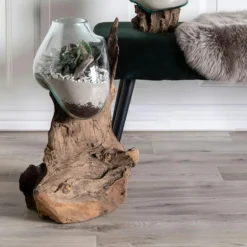 Arizona Vases|Vase verre soufflé et racine teck, artisanal H 25 cm