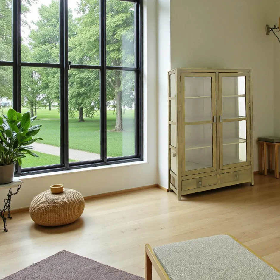 Gala Vaisseliers En Bois|Vaisseliers En Bois|Vitrine Hévéa 2 portes vitrées, 2 tiroirs 120x38x170cm